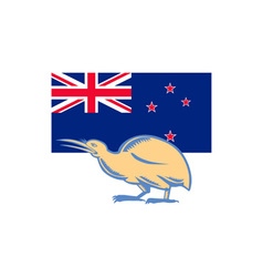 Kiwi Bird Nz Flag Woodcut