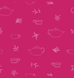 Cup Teapot Tea Leaves Seamless Pattern Hand Drawn