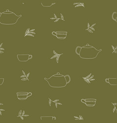 Cup Teapot Tea Leaves Seamless Pattern Hand Drawn