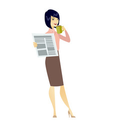 Lady Drinking Coffee And Reading News In Newspaper