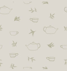 Cup Teapot Tea Leaves Seamless Pattern Hand Drawn