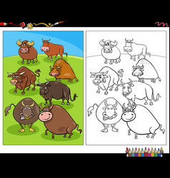 Cartoon Bulls Farm Animal Characters Coloring Page