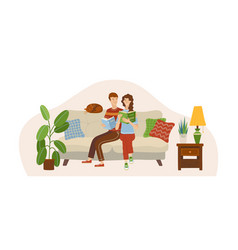 Couple In Love Reading Books On Sofa