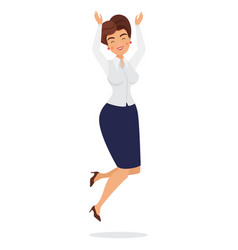 Jumping Excited Business Woman