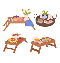 Wooden Trays Or Tables With Crisp Cloths Holds