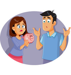 Sad Broke Couple With Piggy Bank