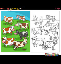 Cartoon Cows Farm Animal Characters Coloring Page