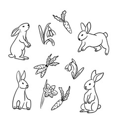 Single Line Sketchy Set With Easter Rabbits