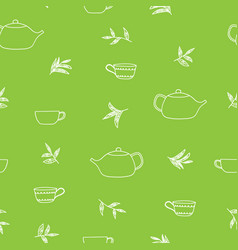 Cup Teapot Tea Leaves Seamless Pattern Hand Drawn