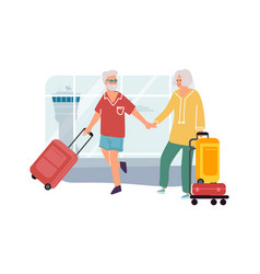 Senior Couple In Airport Elderly Man And Woman