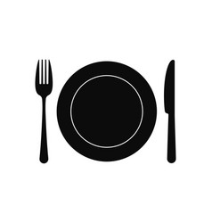 Black Empty Plate With Knife And Fork Icon