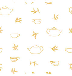 Cup Teapot Tea Leaves Seamless Pattern Hand Drawn