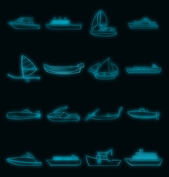 Ship And Boat Icons Set Neon