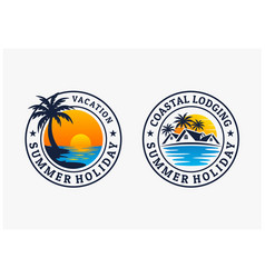 Holiday Vacation Beach Stamp Logo Premium