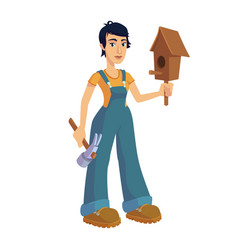 Woman Building Birdhouse Flat Cartoon Aries