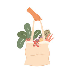 Hand Holding Grocery Bag With Vegetables