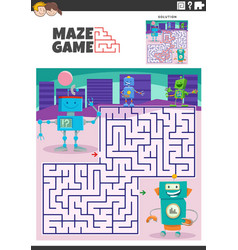 Maze Game Activity With Cartoon Robots Characters