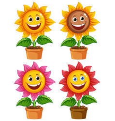 Sun Flower Cartoon In Pot With Smiley Face