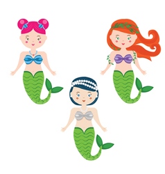 Three Mermaids In Cartoon Style