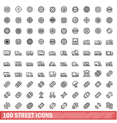 100 Street Icons Set Outline Style