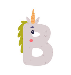 Unicorn Cute Alphabet Letter B With Smiling Face