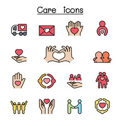 Care Charity Kindness Color Line Icon Set