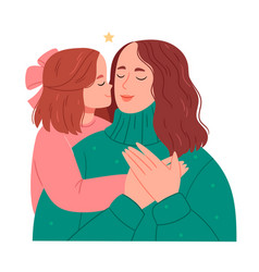 Girl Hugs Her Mother And Kisses Her On The Cheek