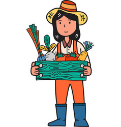 Hand Drawn Female Farmer Holding A Basket