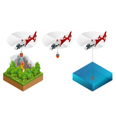 Isometric Helicopter Dropping Water On A Fire