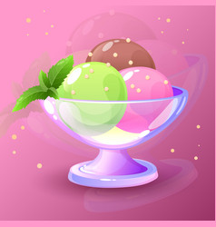 Three Scoops Of Ice Cream In A Bowl With Mint