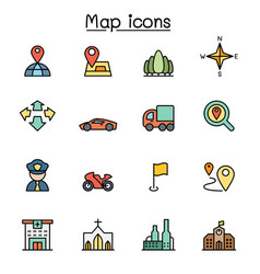 Map Symbol Color Line Icon Set