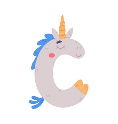 Unicorn Cute Alphabet Letter C With Smiling Face