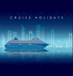 Cruise Liner And Cityscape At Night With Text Spac