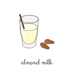 Hand Drawn Almond Milk In Glass