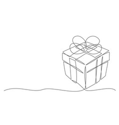 Gift Box One Line Drawing Isolated On White