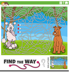 Find The Way Maze Activity With Cartoon Purebred