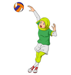 Hijab Girl Is Playing Volleyball And Throw