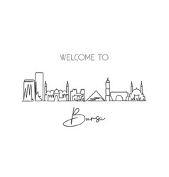 One Single Line Drawing Bursa City Skyline