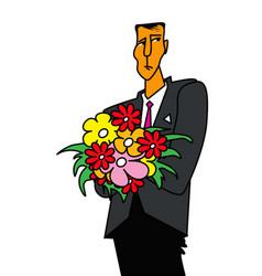 Sad Man With A Bouquet Flowers