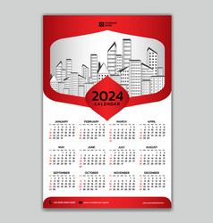 Wall Calendar 2024 Year Red Template