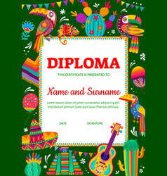 Kids Diploma Certificate Mexican Sombrero Cacti