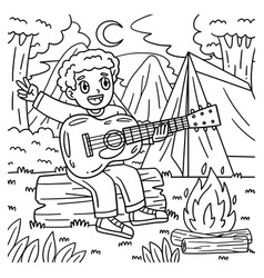 Camping Camper Playing Guitar Coloring Page