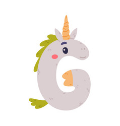 Unicorn Cute Alphabet Letter G With Smiling Face