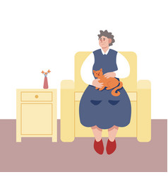 Adult Female Holding Cat And Sitting On Armchair