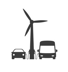 Car And Bus Are Connected To A Wind Turbine Wind