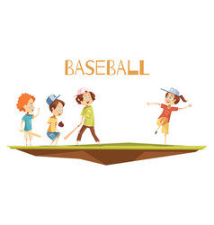 Cartoon Kids Playing Baseball