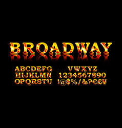 Gold Broadway Font With Lamps Turned On