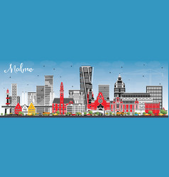 Malmo Sweden City Skyline With Color Buildings