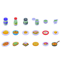 Pesto Icons Set Isometric Food Sauce