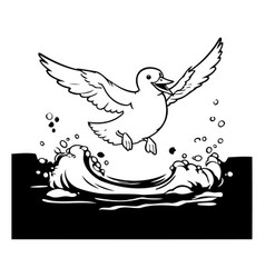 Flying Seagull On The Waves In Cartoon Style